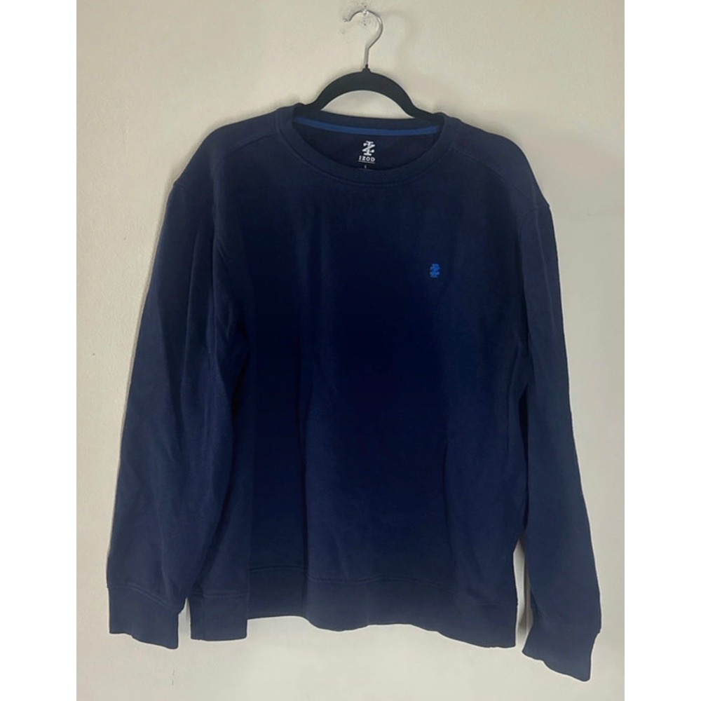 IZOD Mens Large Navy Blue Crewneck Raglan Sleeve Knit Sweater Logo Pullover